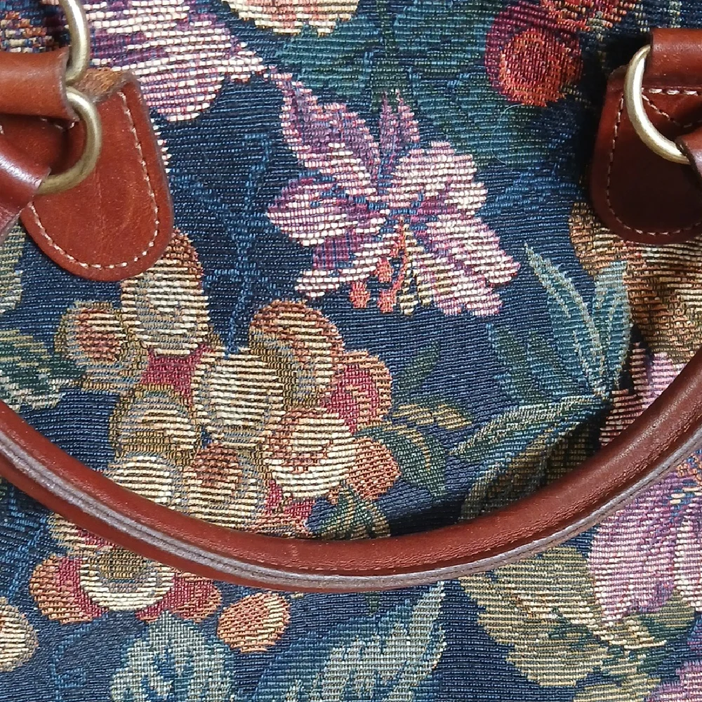Talbot satchel purse leather handles Vintage brocade Tapestry Shoulder Bag - Picture 3 of 6